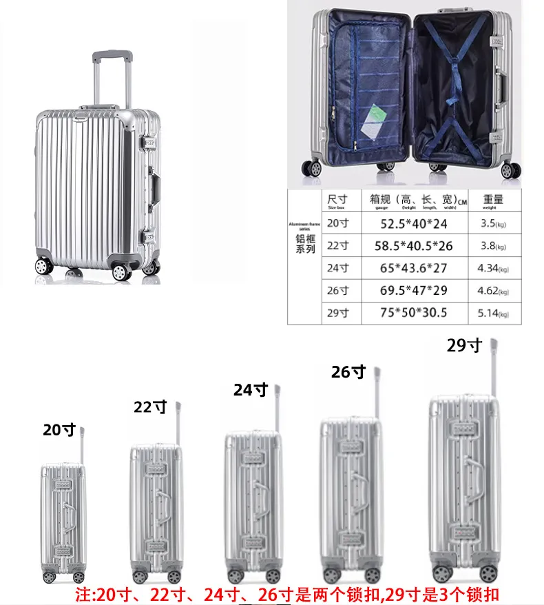 Aluminum Magnesium Alloy Trolley Suitcase 20 Inch Carry-On Luggage for Men and Women, Universal Wheels, Password Lock, Lightweight Travel Suitcase showcase 20