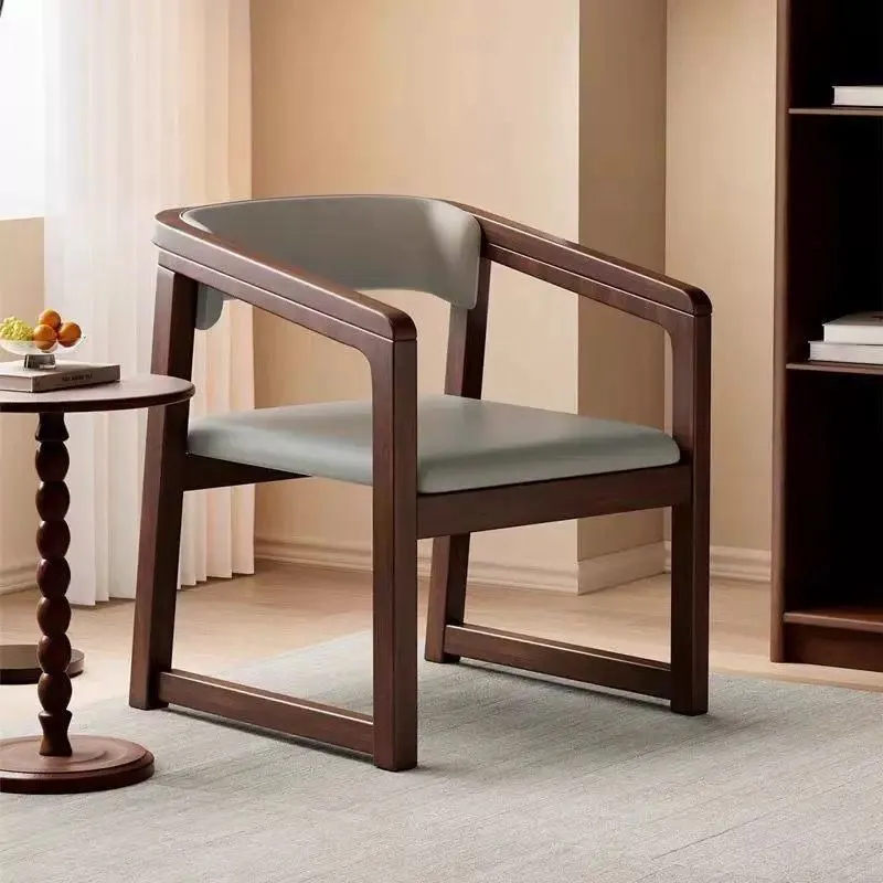 Solid Wood Dining Chair Set of 2, Italian Style Light Luxury Tea Chair, Simple Master Armchair with Backrest, Modern Chinese Home Furniture showcase 1