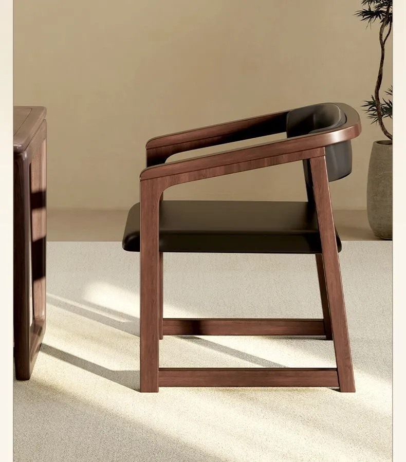 Solid Wood Dining Chair Set of 2, Italian Style Light Luxury Tea Chair, Simple Master Armchair with Backrest, Modern Chinese Home Furniture showcase 6