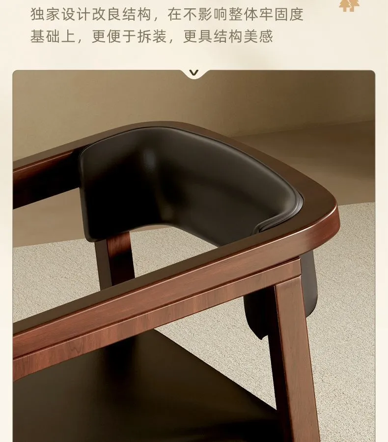 Solid Wood Dining Chair Set of 2, Italian Style Light Luxury Tea Chair, Simple Master Armchair with Backrest, Modern Chinese Home Furniture showcase 10