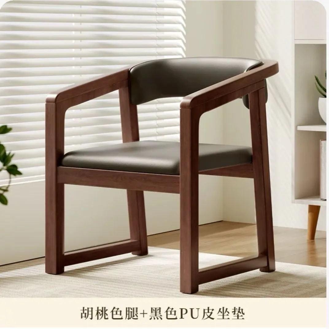 Solid Wood Dining Chair Set of 2, Italian Style Light Luxury Tea Chair, Simple Master Armchair with Backrest, Modern Chinese Home Furniture thumbnail 6