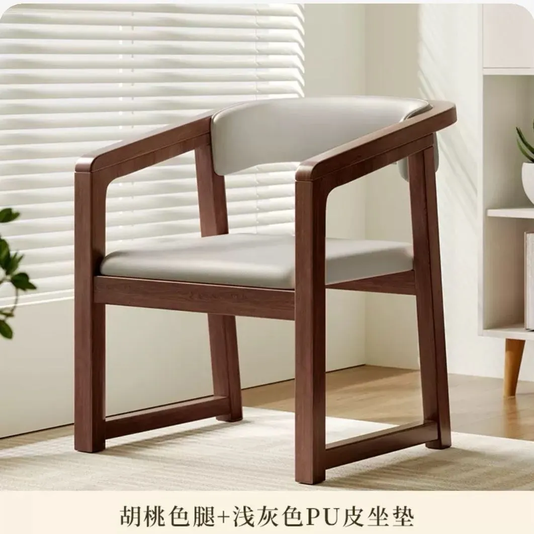 Solid Wood Dining Chair Set of 2, Italian Style Light Luxury Tea Chair, Simple Master Armchair with Backrest, Modern Chinese Home Furniture thumbnail 8