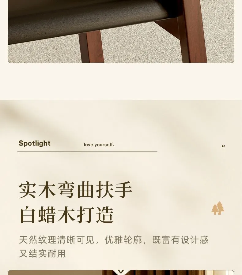 Solid Wood Dining Chair Set of 2, Italian Style Light Luxury Tea Chair, Simple Master Armchair with Backrest, Modern Chinese Home Furniture showcase 11