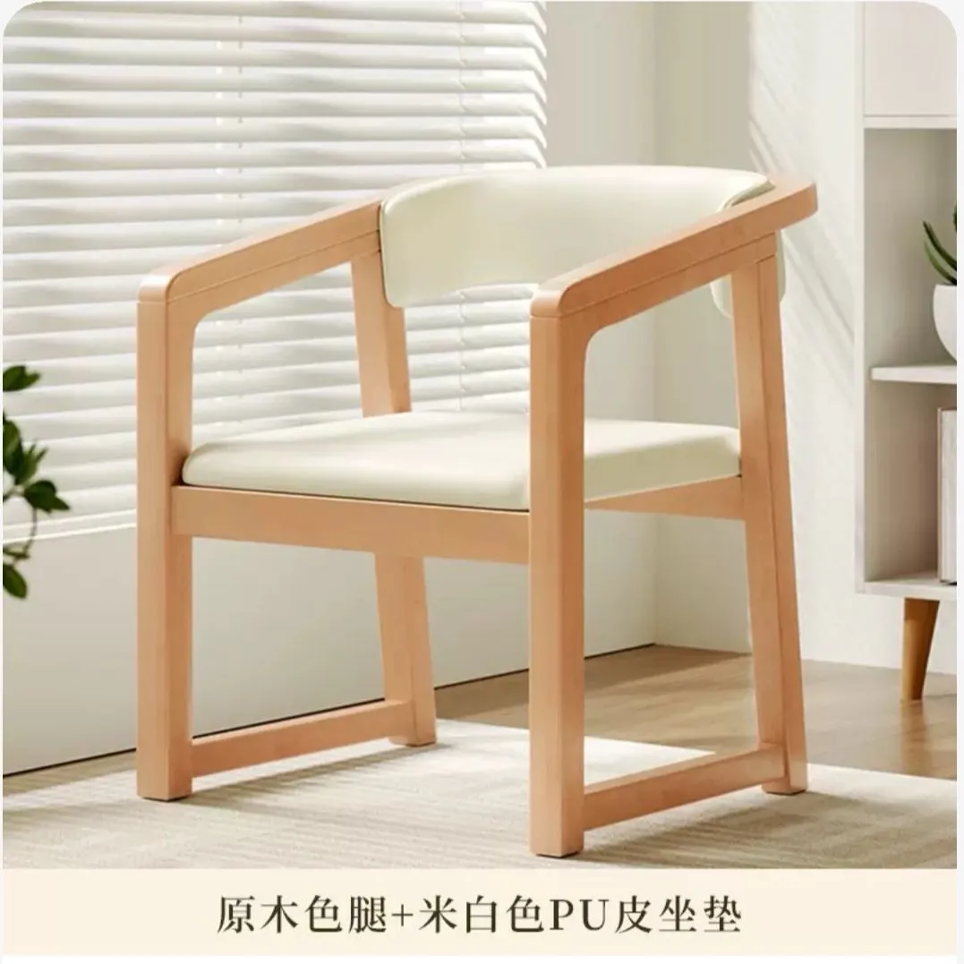 Solid Wood Dining Chair Set of 2, Italian Style Light Luxury Tea Chair, Simple Master Armchair with Backrest, Modern Chinese Home Furniture thumbnail 7