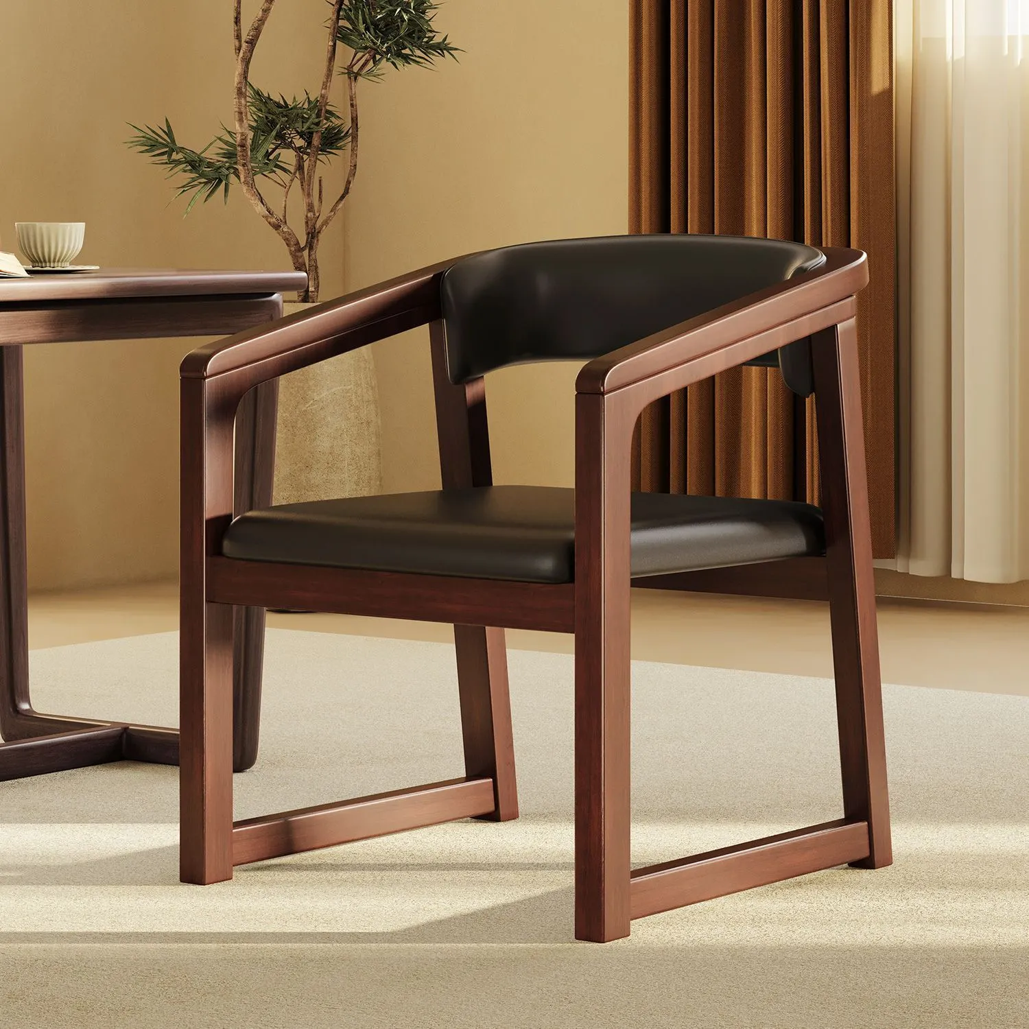 Solid Wood Dining Chair Set of 2, Italian Style Light Luxury Tea Chair, Simple Master Armchair with Backrest, Modern Chinese Home Furniture thumbnail 2
