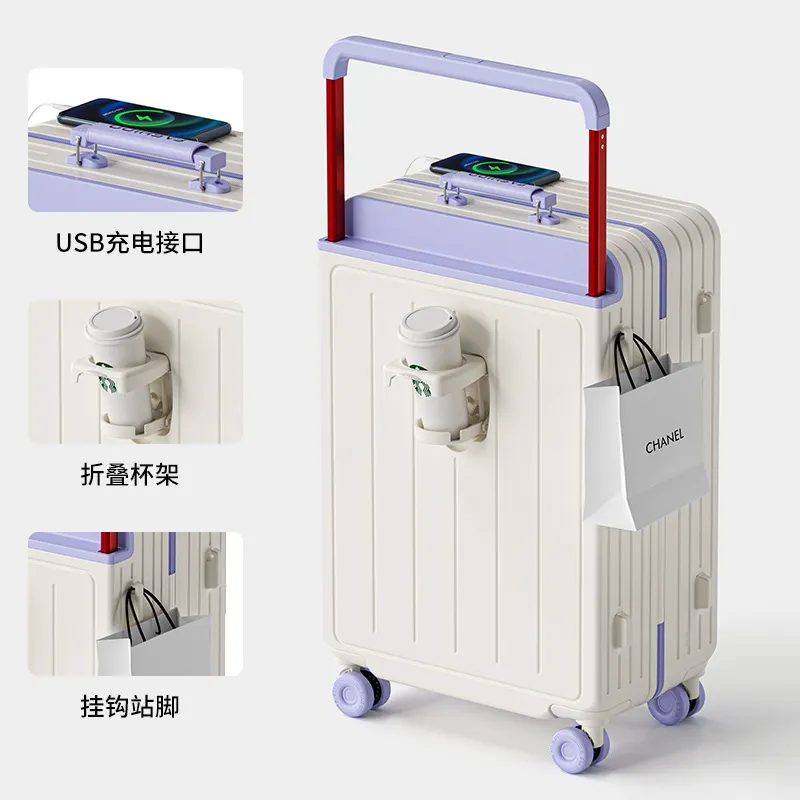 Women's Wide Trolley Suitcase Rolling Luggage Set | Large Capacity Carry-On Suitcase with Wheels | Fashionable Contrasting Color Password Box for Travel, Business Trips thumbnail 9