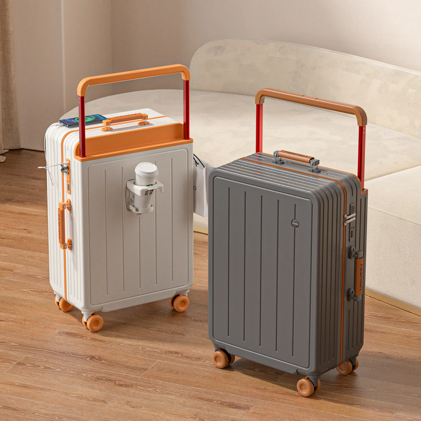 Women's Wide Trolley Suitcase Rolling Luggage Set | Large Capacity Carry-On Suitcase with Wheels | Fashionable Contrasting Color Password Box for Travel, Business Trips thumbnail 2