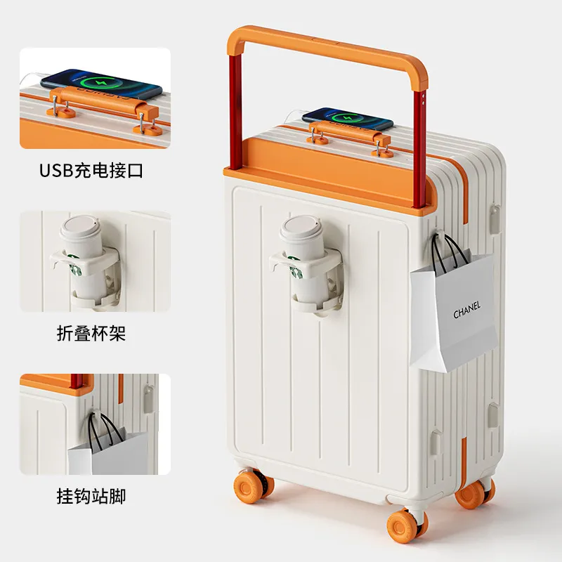 Women's Wide Trolley Suitcase Rolling Luggage Set | Large Capacity Carry-On Suitcase with Wheels | Fashionable Contrasting Color Password Box for Travel, Business Trips thumbnail 8