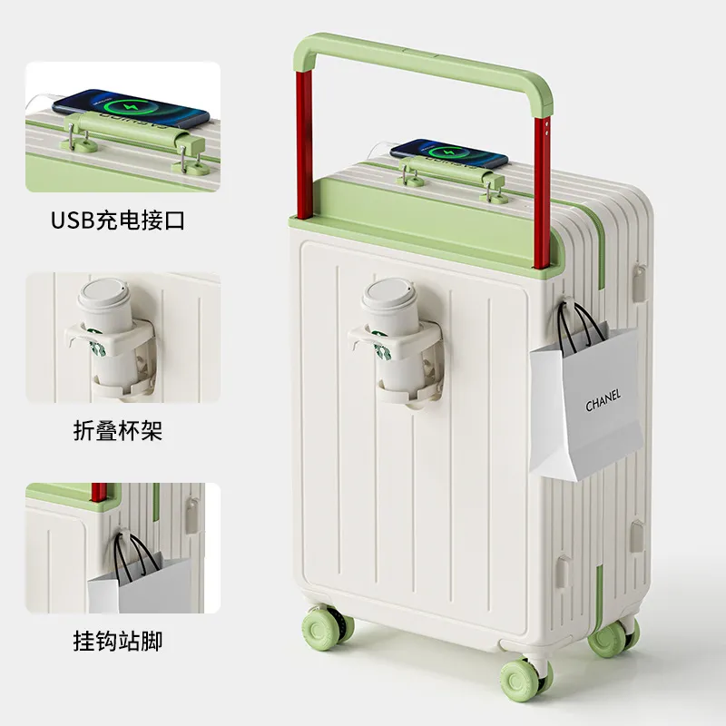 Women's Wide Trolley Suitcase Rolling Luggage Set | Large Capacity Carry-On Suitcase with Wheels | Fashionable Contrasting Color Password Box for Travel, Business Trips thumbnail 10
