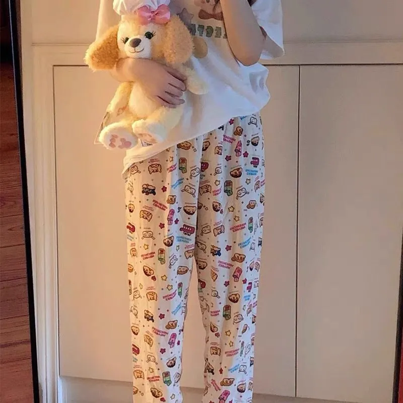 Women's Cartoon Print Pajama Pants Shorts - Summer Casual Loose Fit Walking Trousers - Lightweight Thin Outerwear Bottoms showcase 17