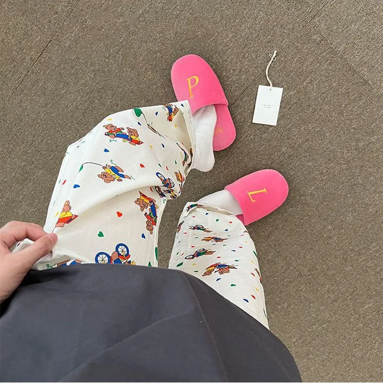 Women's Cartoon Print Pajama Pants Shorts - Summer Casual Loose Fit Walking Trousers - Lightweight Thin Outerwear Bottoms showcase 20