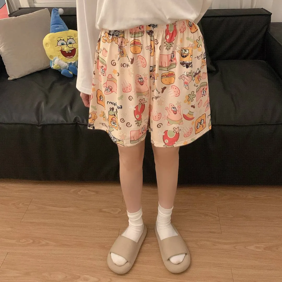 Women's Cartoon Print Pajama Pants Shorts - Summer Casual Loose Fit Walking Trousers - Lightweight Thin Outerwear Bottoms showcase 7
