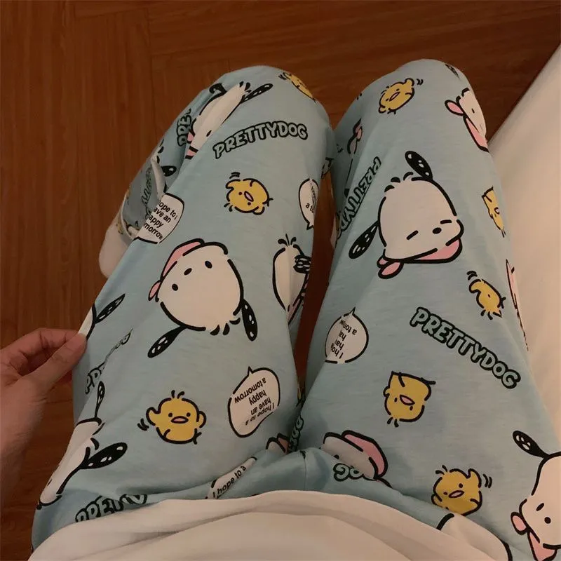 Women's Cartoon Print Pajama Pants Shorts - Summer Casual Loose Fit Walking Trousers - Lightweight Thin Outerwear Bottoms thumbnail 3