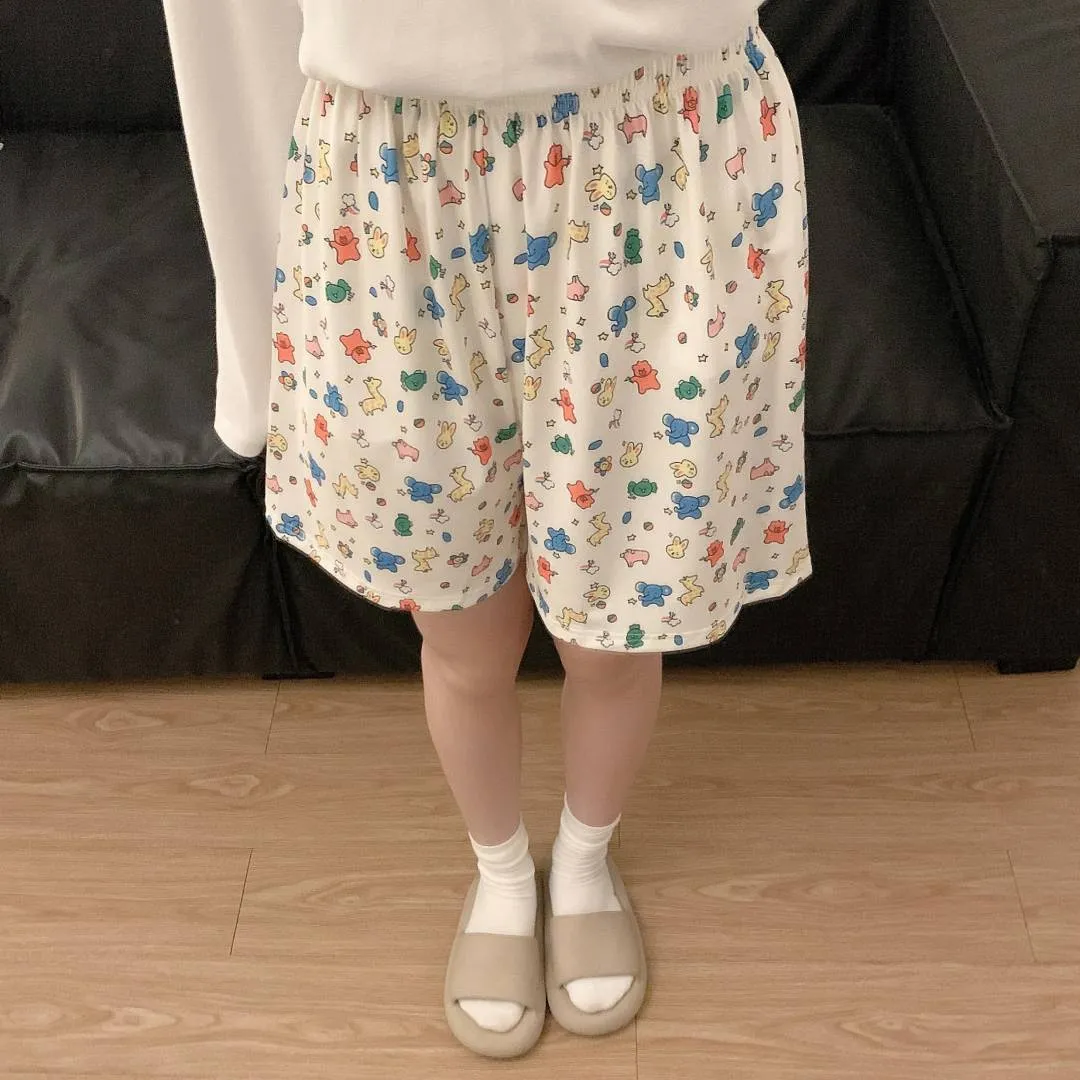 Women's Cartoon Print Pajama Pants Shorts - Summer Casual Loose Fit Walking Trousers - Lightweight Thin Outerwear Bottoms showcase 5