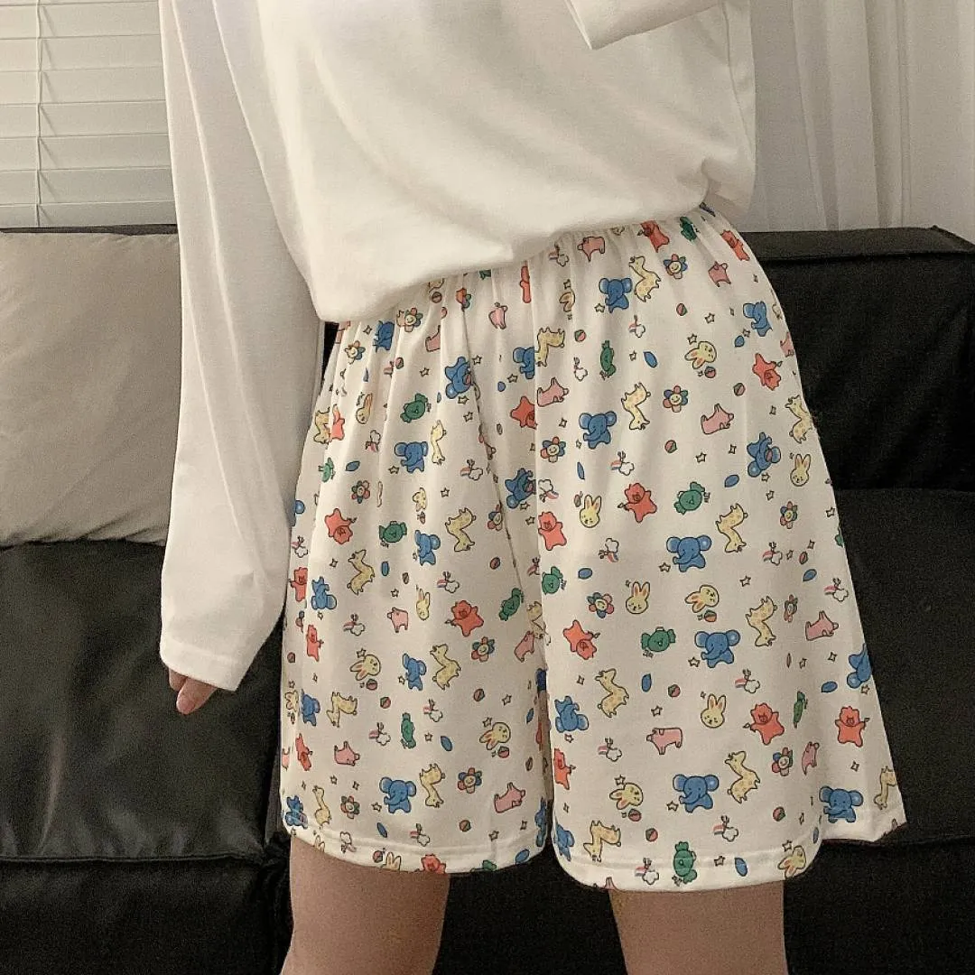 Women's Cartoon Print Pajama Pants Shorts - Summer Casual Loose Fit Walking Trousers - Lightweight Thin Outerwear Bottoms showcase 4