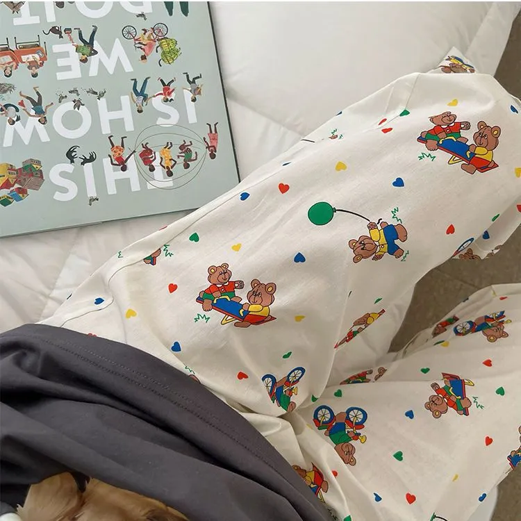 Women's Cartoon Print Pajama Pants Shorts - Summer Casual Loose Fit Walking Trousers - Lightweight Thin Outerwear Bottoms thumbnail 2