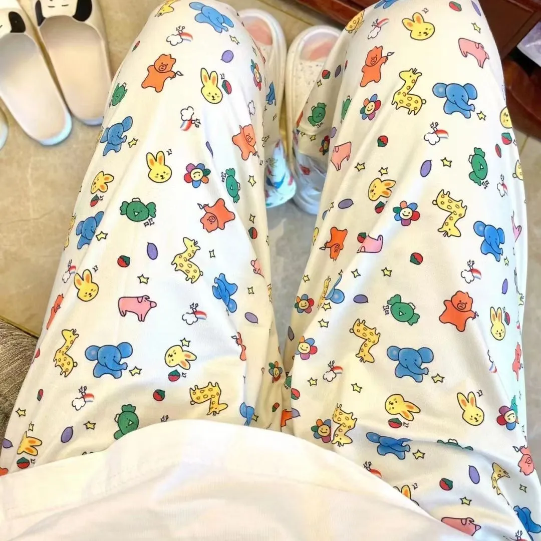 Women's Cartoon Print Pajama Pants Shorts - Summer Casual Loose Fit Walking Trousers - Lightweight Thin Outerwear Bottoms thumbnail 9