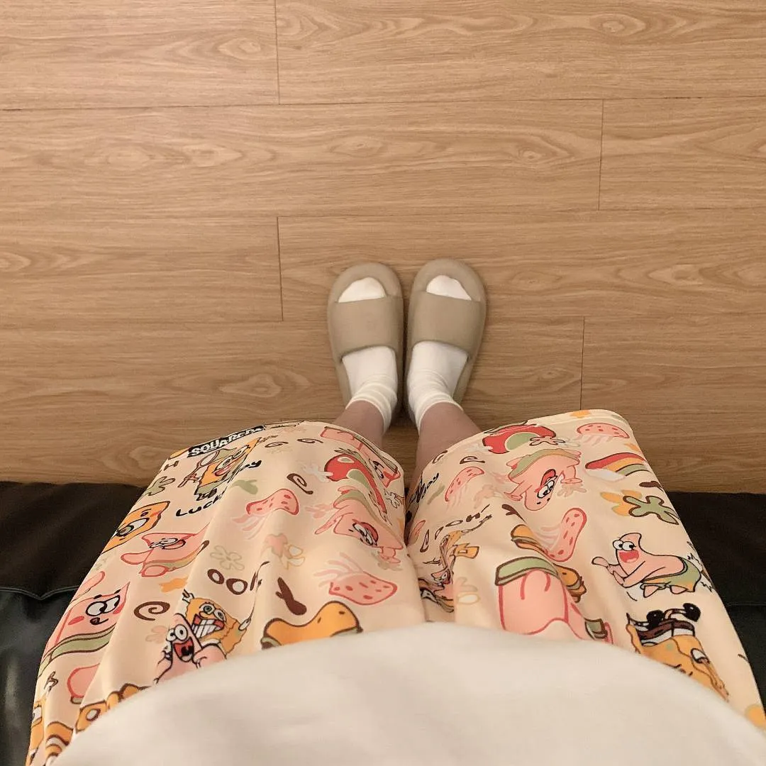 Women's Cartoon Print Pajama Pants Shorts - Summer Casual Loose Fit Walking Trousers - Lightweight Thin Outerwear Bottoms showcase 8