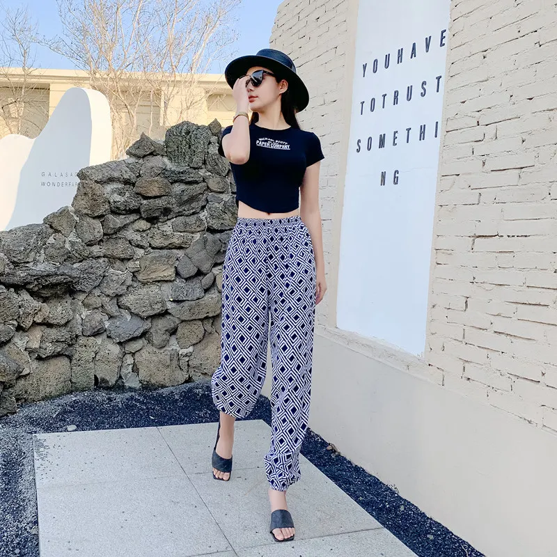 Women's Anti-Mosquito Cotton Silk Pajama Pants - Summer Thin Ice Silk Ankle-Tied Casual Bloomers for Beach, Sleepwear, and Loungewear thumbnail 6