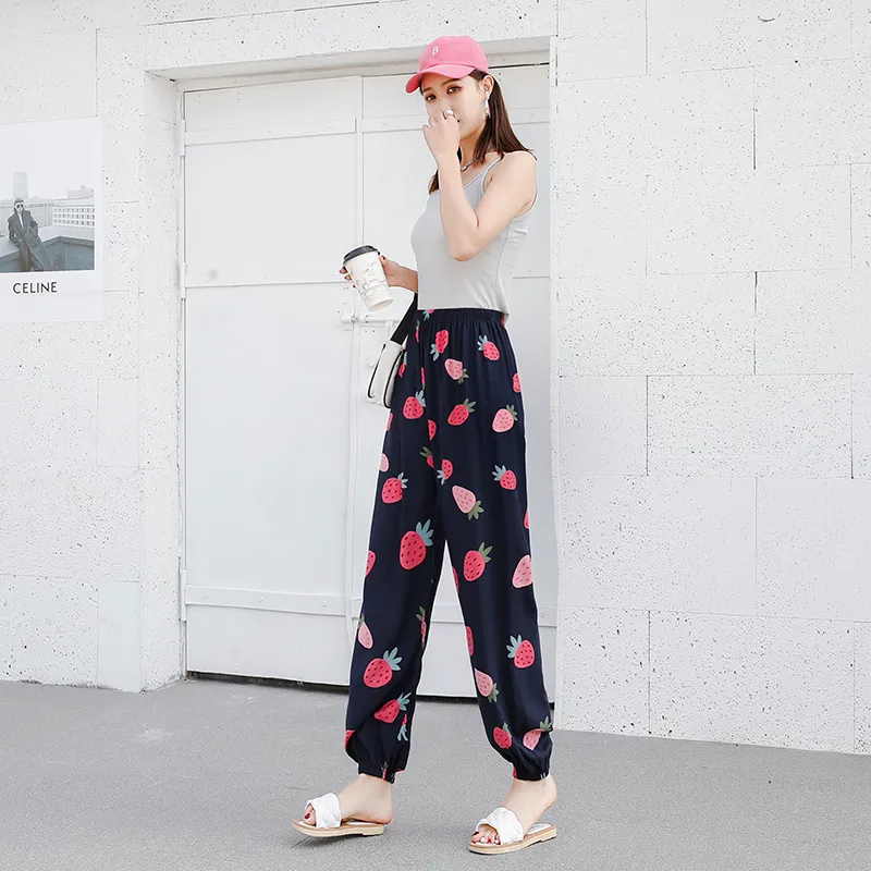Women's Anti-Mosquito Cotton Silk Pajama Pants - Summer Thin Ice Silk Ankle-Tied Casual Bloomers for Beach, Sleepwear, and Loungewear thumbnail 7