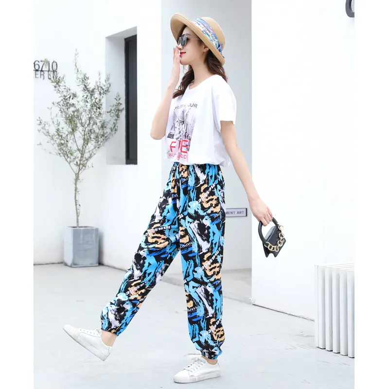 Women's Anti-Mosquito Cotton Silk Pajama Pants - Summer Thin Ice Silk Ankle-Tied Casual Bloomers for Beach, Sleepwear, and Loungewear thumbnail 10