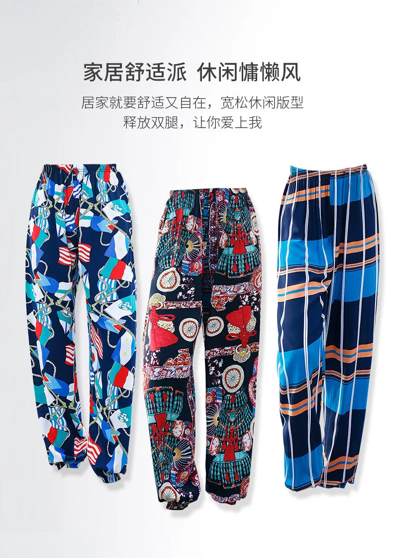 Women's Anti-Mosquito Cotton Silk Pajama Pants - Summer Thin Ice Silk Ankle-Tied Casual Bloomers for Beach, Sleepwear, and Loungewear showcase 2