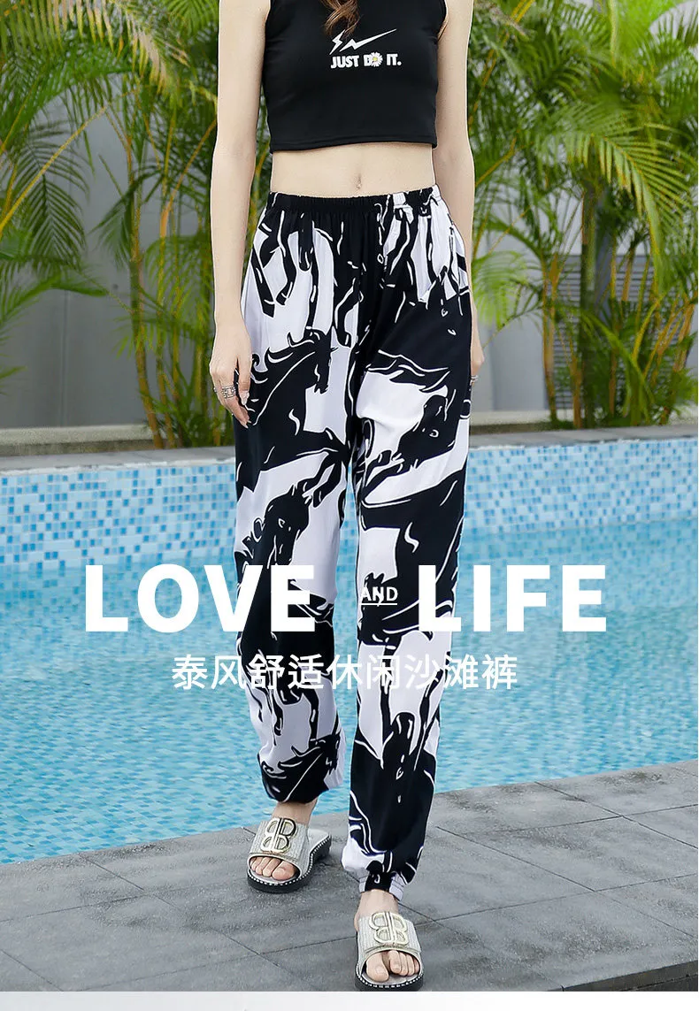 Women's Anti-Mosquito Cotton Silk Pajama Pants - Summer Thin Ice Silk Ankle-Tied Casual Bloomers for Beach, Sleepwear, and Loungewear showcase 1
