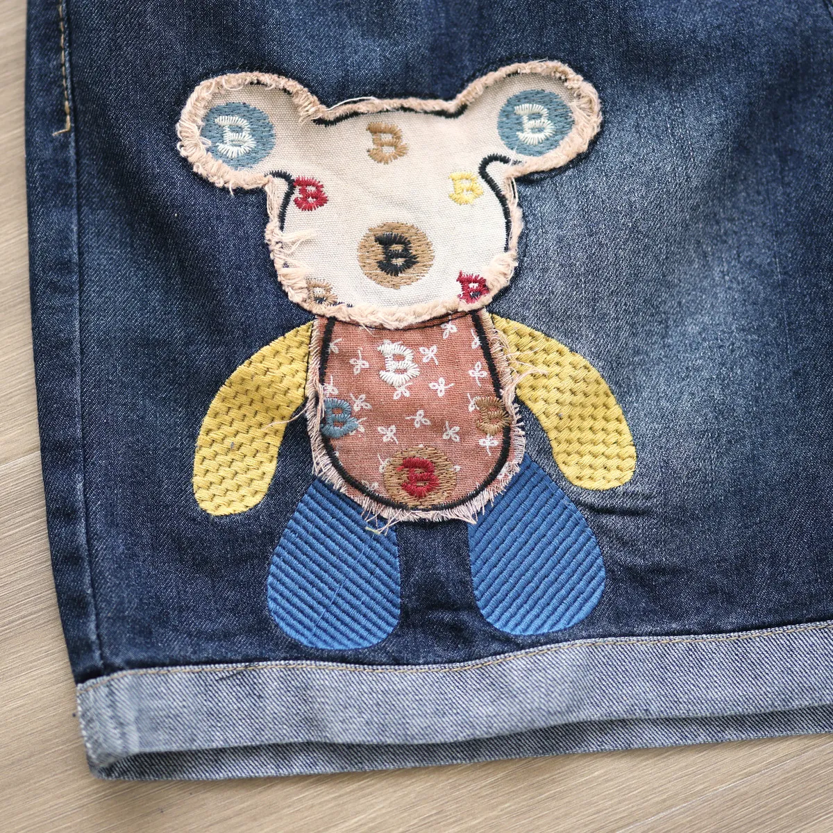 Women's Denim Shorts - Cute Cartoon Bear Embroidery, Ripped Details, High Waist, Loose Fit, Wide Leg - Trendy Casual Summer Pants showcase 7