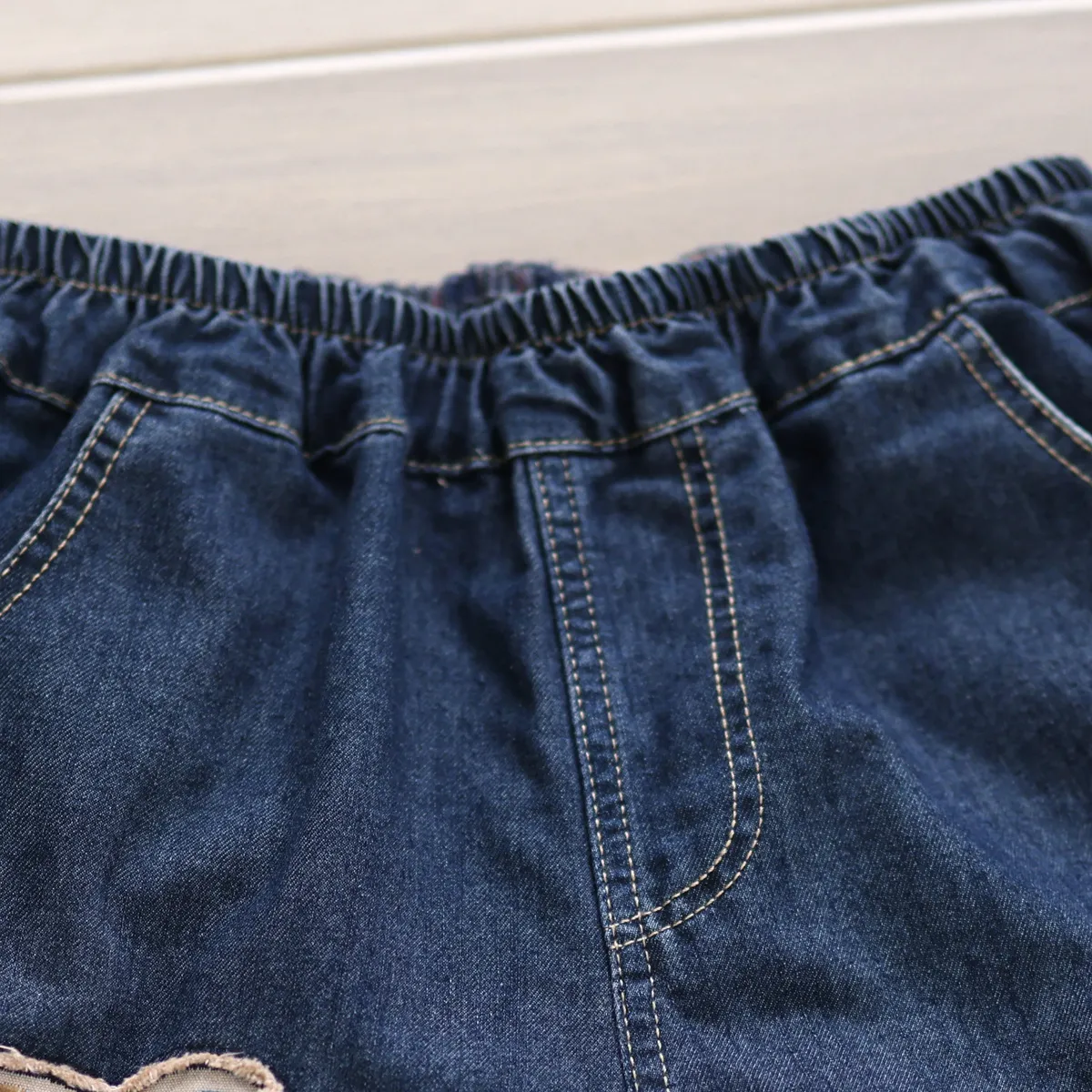 Women's Denim Shorts - Cute Cartoon Bear Embroidery, Ripped Details, High Waist, Loose Fit, Wide Leg - Trendy Casual Summer Pants showcase 4