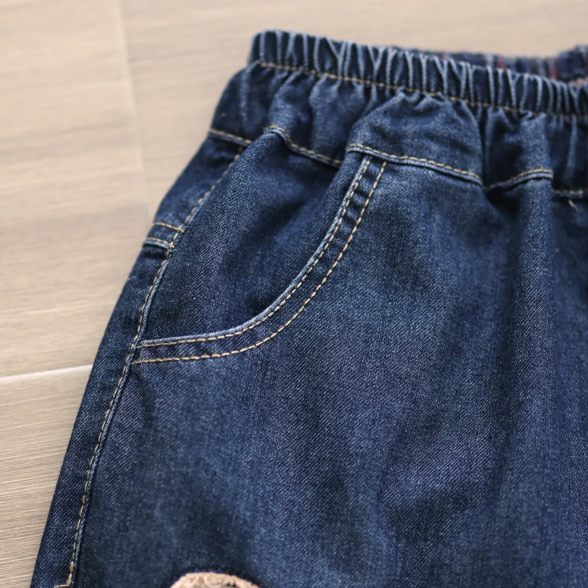 Women's Denim Shorts - Cute Cartoon Bear Embroidery, Ripped Details, High Waist, Loose Fit, Wide Leg - Trendy Casual Summer Pants showcase 5