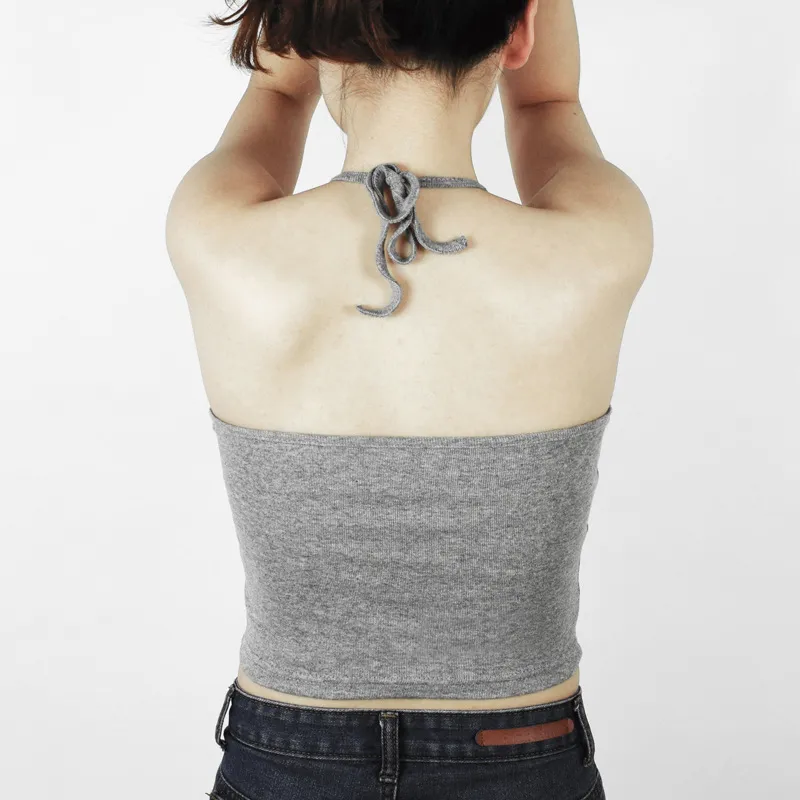 Women's Halter Neck Lace-Up Crop Top - Plus Size Cotton Undershirt, Backless, Slim Fit, Spring Fashion Wholesale thumbnail 1