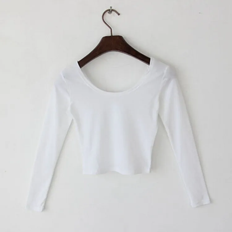 Women's Long Sleeve Cotton Blend Yoga Shirt - Korean Style Autumn Winter Activewear Top for Dance, Workout, Casual Wear thumbnail 3