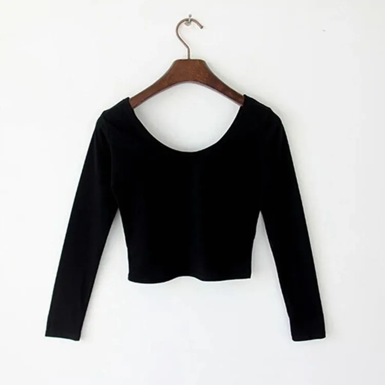 Women's Long Sleeve Cotton Blend Yoga Shirt - Korean Style Autumn Winter Activewear Top for Dance, Workout, Casual Wear thumbnail 5