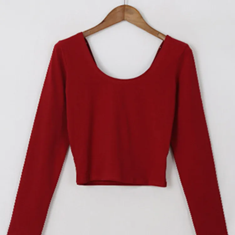 Women's Long Sleeve Cotton Blend Yoga Shirt - Korean Style Autumn Winter Activewear Top for Dance, Workout, Casual Wear thumbnail 7