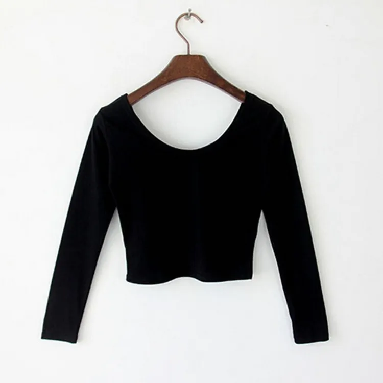 Women's Long Sleeve Cotton Blend Yoga Shirt - Korean Style Autumn Winter Activewear Top for Dance, Workout, Casual Wear thumbnail 6