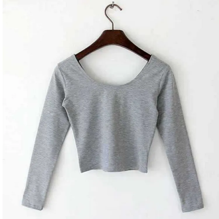 Women's Long Sleeve Cotton Blend Yoga Shirt - Korean Style Autumn Winter Activewear Top for Dance, Workout, Casual Wear thumbnail 2