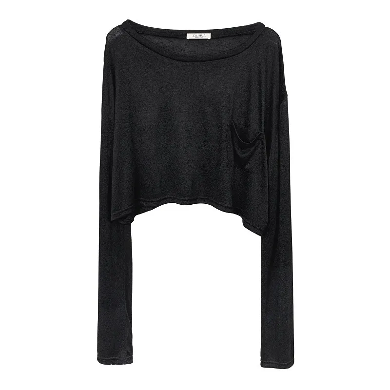 Women's Korean Style Crop Top Long Sleeve T-Shirt - High Waisted Sports Top, Loose Fit, Sun Protection, Slimming, See-Through Mesh thumbnail 4
