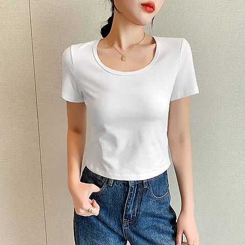 Women's Slim Fit Crop Top Short Sleeve T-Shirt - Round Neck Summer Navel Tee - Trendy Fitted Shirt for Women & Girls