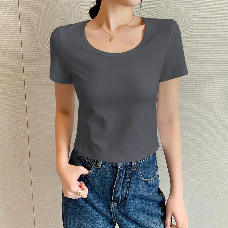 Women's Slim Fit Crop Top Short Sleeve T-Shirt - Round Neck Summer Navel Tee - Trendy Fitted Shirt for Women & Girls thumbnail 10