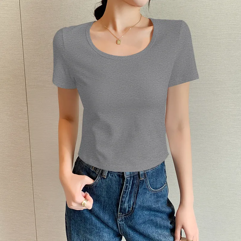 Women's Slim Fit Crop Top Short Sleeve T-Shirt - Round Neck Summer Navel Tee - Trendy Fitted Shirt for Women & Girls thumbnail 9