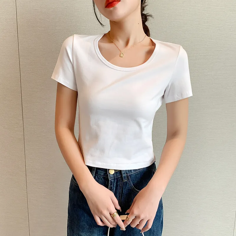 Women's Slim Fit Crop Top Short Sleeve T-Shirt - Round Neck Summer Navel Tee - Trendy Fitted Shirt for Women & Girls thumbnail 2