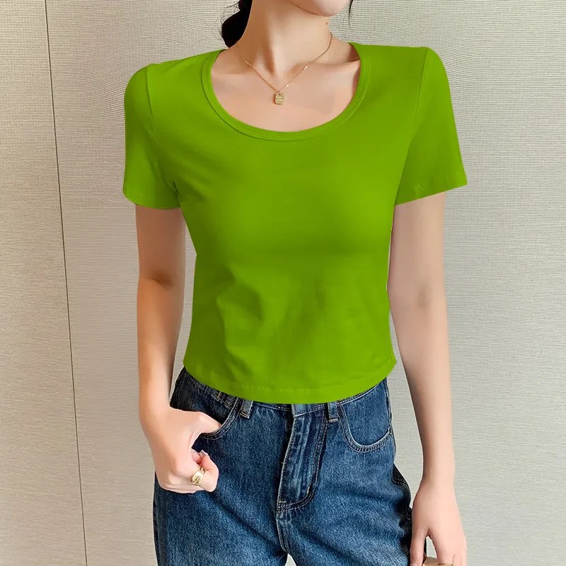 Women's Slim Fit Crop Top Short Sleeve T-Shirt - Round Neck Summer Navel Tee - Trendy Fitted Shirt for Women & Girls thumbnail 6