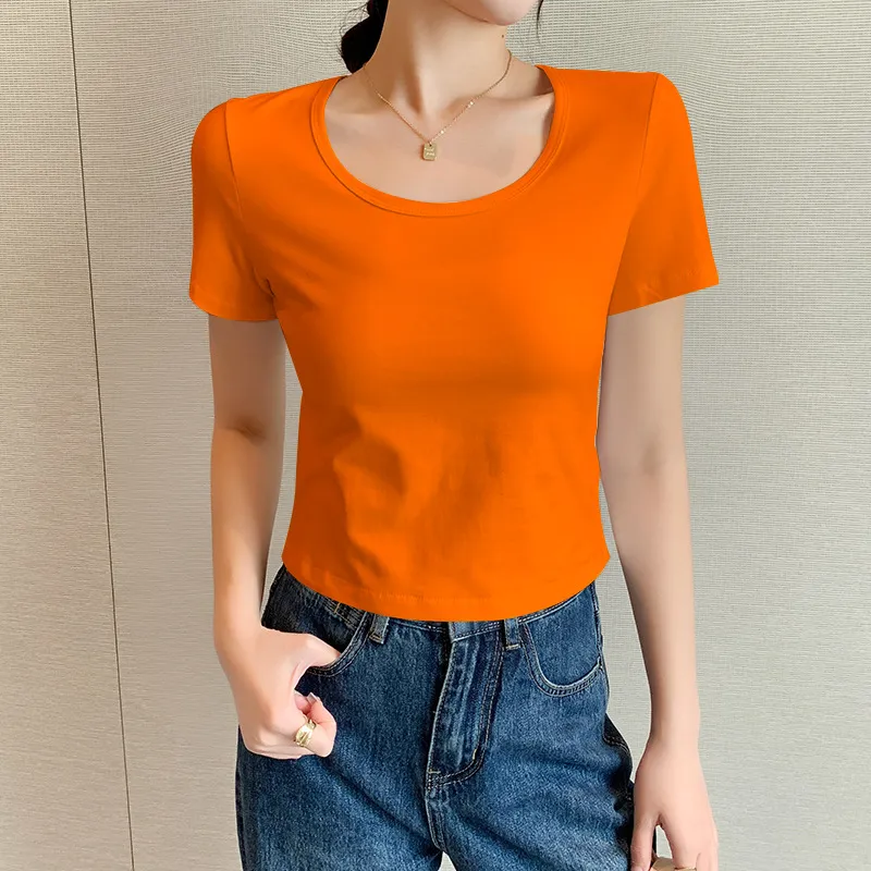 Women's Slim Fit Crop Top Short Sleeve T-Shirt - Round Neck Summer Navel Tee - Trendy Fitted Shirt for Women & Girls thumbnail 7