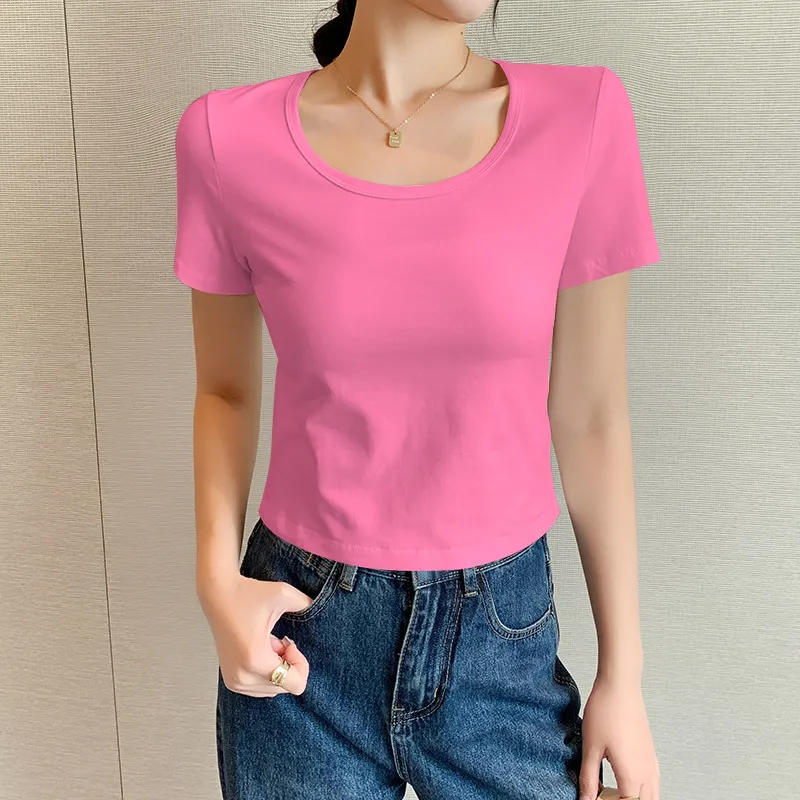 Women's Slim Fit Crop Top Short Sleeve T-Shirt - Round Neck Summer Navel Tee - Trendy Fitted Shirt for Women & Girls thumbnail 8