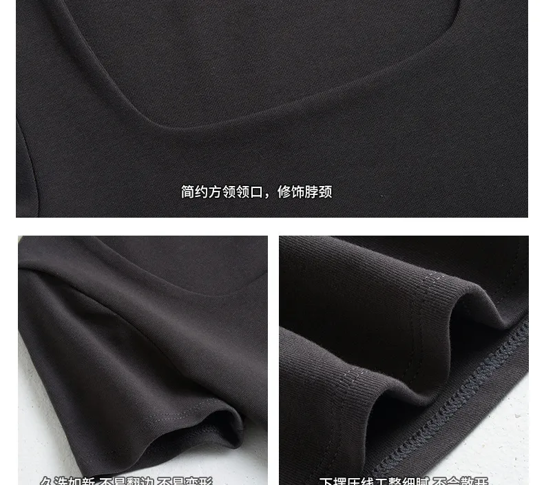 Women's Korean Style Pure Cotton T-Shirt - Square Collar Slim Fit Short Sleeve Top - Trendy Spice Girl Fashion Basic Tee showcase 14