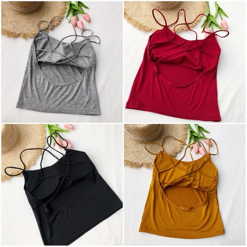 Women's Sexy Backless Crop Top Summer Camisole - Cross Straps, Short Navel, Trendy Fashion Shirt for Parties, Clubs, and Casual Wear showcase 10