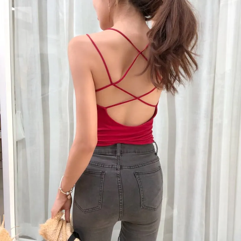 Women's Sexy Backless Crop Top Summer Camisole - Cross Straps, Short Navel, Trendy Fashion Shirt for Parties, Clubs, and Casual Wear thumbnail 10