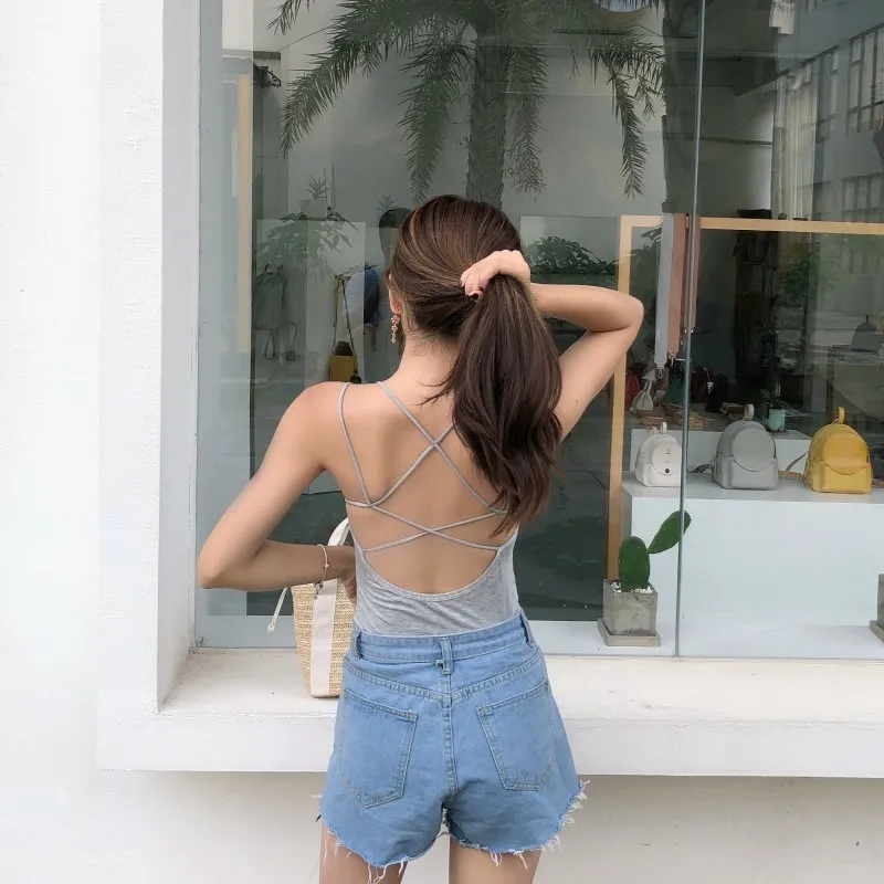Women's Sexy Backless Crop Top Summer Camisole - Cross Straps, Short Navel, Trendy Fashion Shirt for Parties, Clubs, and Casual Wear showcase 19