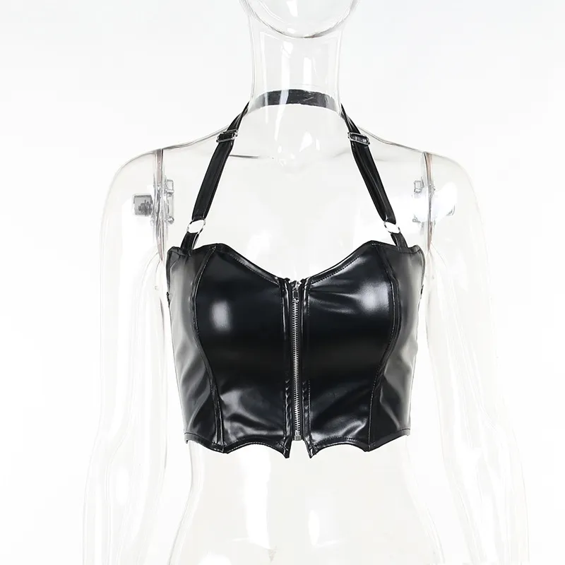 Women's Sexy Dark Bat Vest Summer Halter Top - Zipper Navel-Baring Tight Fit European American Style thumbnail 6