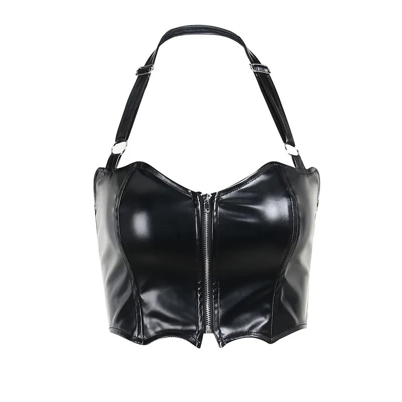 Women's Sexy Dark Bat Vest Summer Halter Top - Zipper Navel-Baring Tight Fit European American Style thumbnail 5